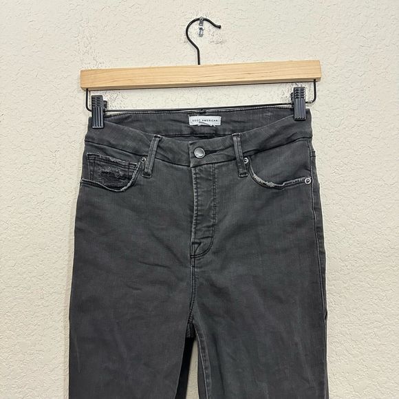 GOOD AMERICAN Good Legs Crop Chewed Hem Jeans in Black - Picture 3 of 12